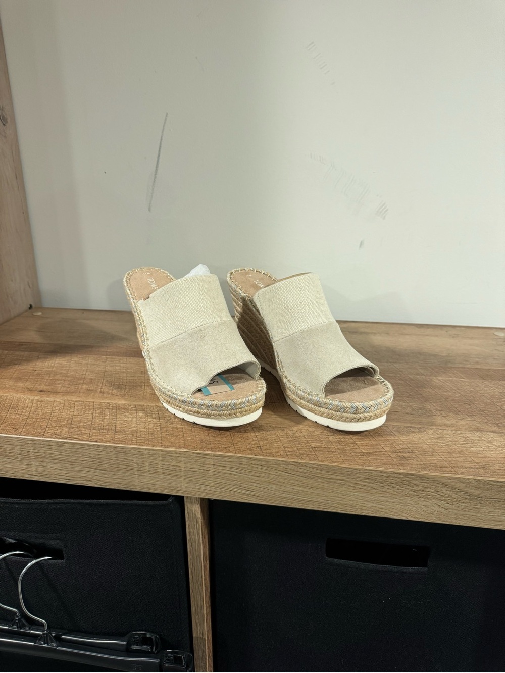 Toms Beige Suede Espadrille Wedge Slides